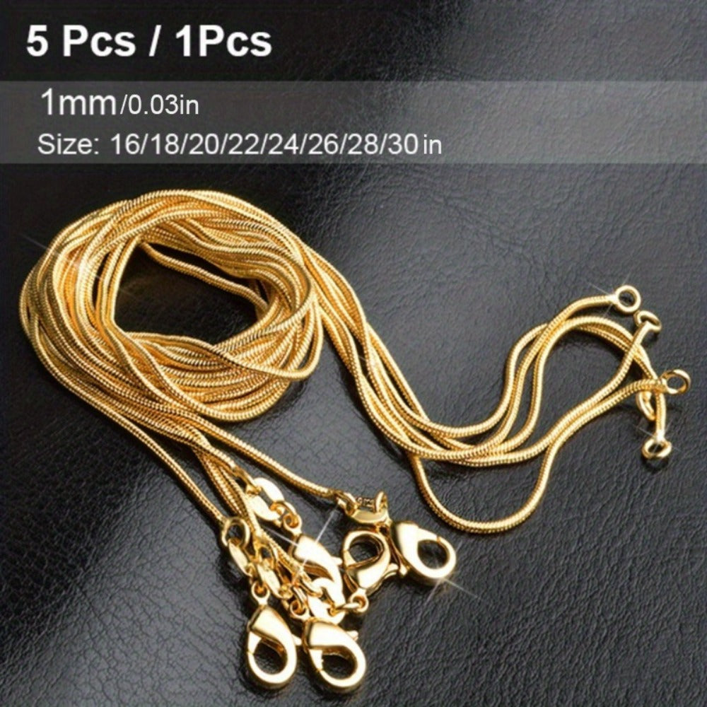 Necklace for Women - Snake Chain Set 1Pc or 5Pcs Unisex Gold & Silver , Multiple Lengths - product detail view 12