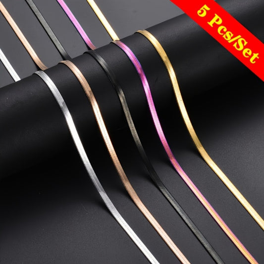 Necklace for Women - Stainless Steel Chain Set 5Pcs Blade Box Chain Hypoallergenic Collarbone - main product view