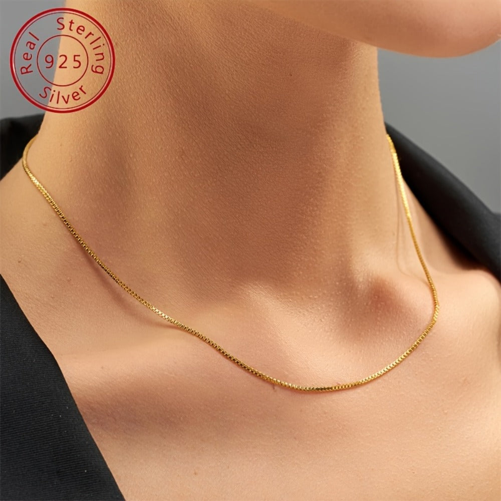 Necklace for Women - Sterling Silver Box Chain for 18K Gold Plated 0.8mm Thin Dainty Layering - product detail view 4