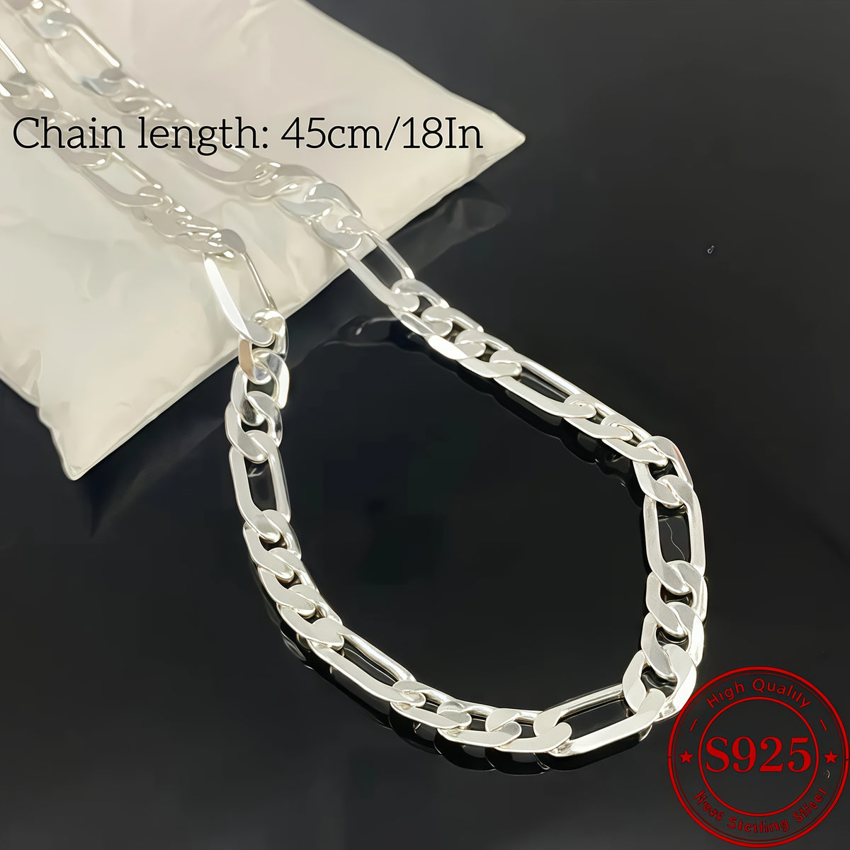 Necklace for Women - Sterling Silver Figaro Chain 925 8mm Wide Bold Italian Link Unisex High - product detail view 4