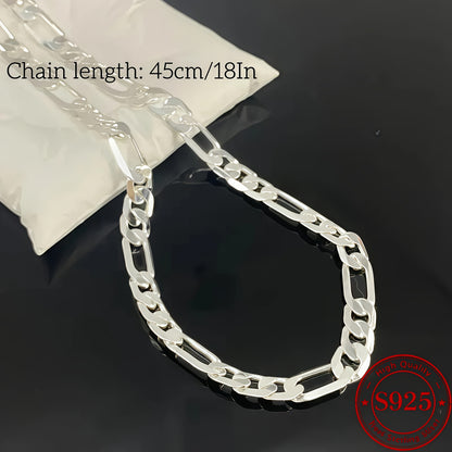 Necklace for Women - Sterling Silver Figaro Chain 925 8mm Wide Bold Italian Link Unisex High - product detail view 4