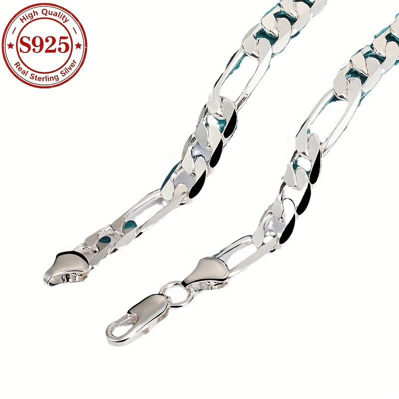 Necklace for Women - Sterling Silver Figaro Chain 925 8mm Wide Bold Italian Link Unisex High - product detail view 6