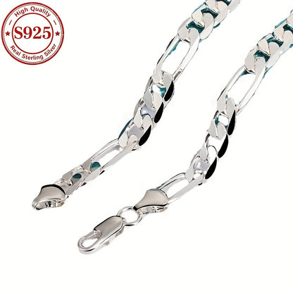 Necklace for Women - Sterling Silver Figaro Chain 925 8mm Wide Bold Italian Link Unisex High - product detail view 6