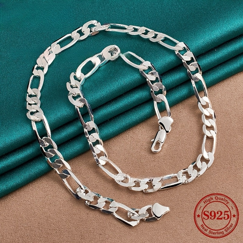 Necklace for Women - Sterling Silver Figaro Chain 925 8mm Wide Bold Italian Link Unisex High - product detail view 9