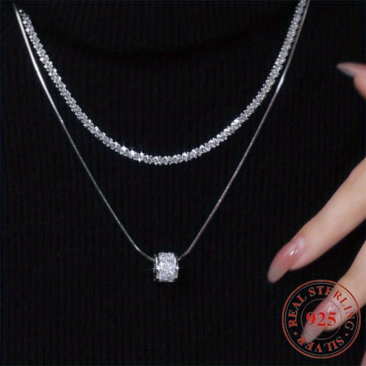 Necklace for Women - Sterling Silver Layered for - S925 Double Layer Clavicle Chain with Cubic - main product view