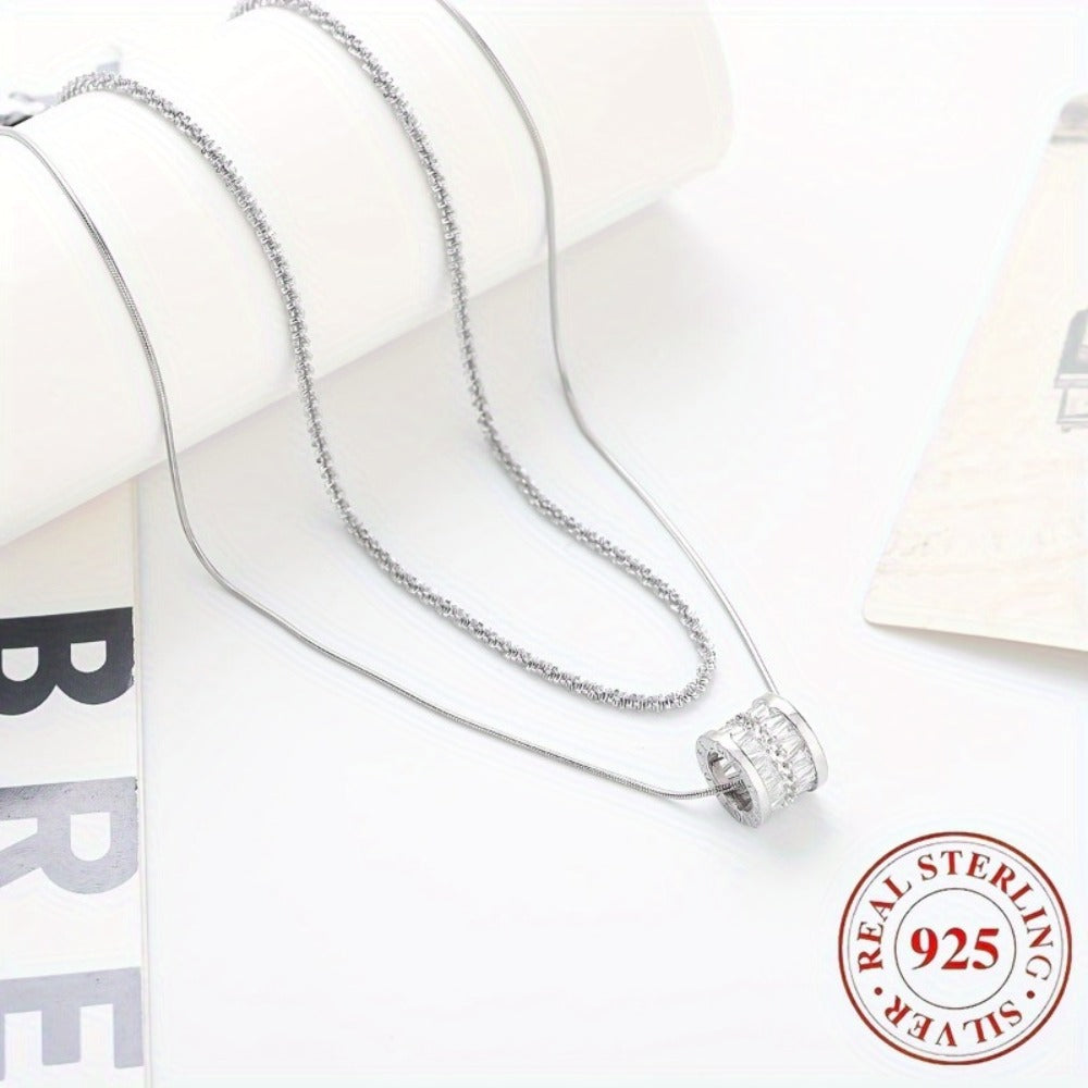 Necklace for Women - Sterling Silver Layered for - S925 Double Layer Clavicle Chain with Cubic - product detail view 4
