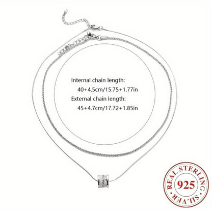 Necklace for Women - Sterling Silver Layered for - S925 Double Layer Clavicle Chain with Cubic - product detail view 5
