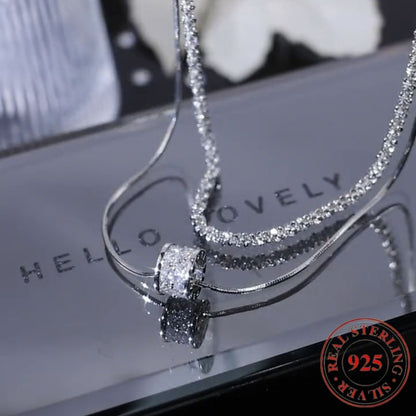 Necklace for Women - Sterling Silver Layered for - S925 Double Layer Clavicle Chain with Cubic - product detail view 6