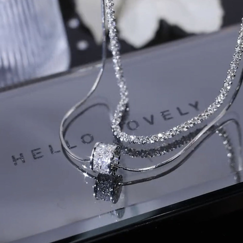 Necklace for Women - Sterling Silver Layered for - S925 Double Layer Clavicle Chain with Cubic - product detail view 10