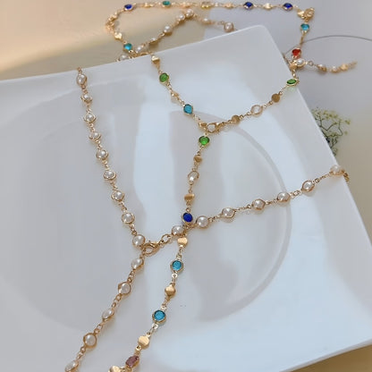 Necklace for Women - Y Set 2pcs for Rhinestone & Faux Pearl Layered , Elegant Lariat Style - product detail view 3