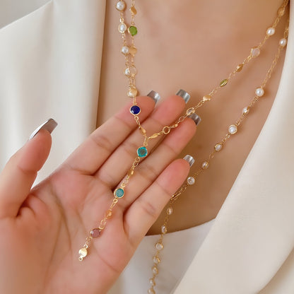 Necklace for Women - Y Set 2pcs for Rhinestone & Faux Pearl Layered , Elegant Lariat Style - product detail view 4