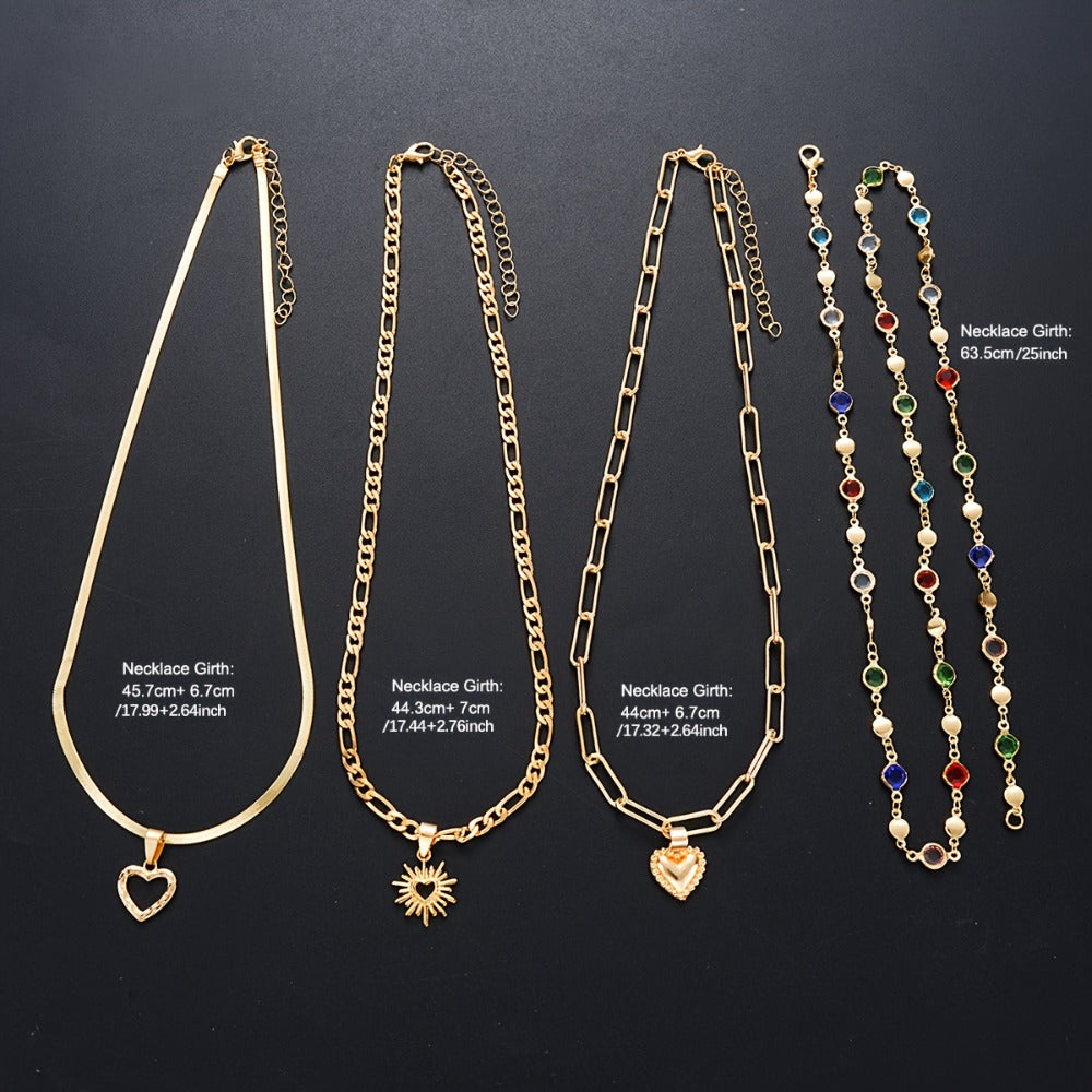 Necklace for Women - Y Set 4pcs Rhinestone Minimalist Elegant Colorful Crystal Lariat for - product detail view 4