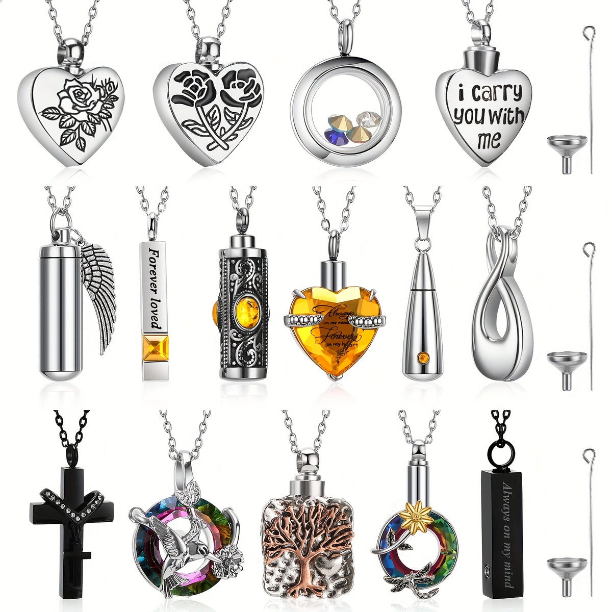 Necklaces & Pendants - Cremation Urn Necklace Set 15 Pieces Memorial Keepsake Jewelry for Ashes - product detail view 16