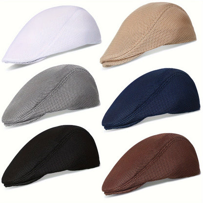 Newsboy Cap - Men 6Pcs Mesh Flat Breathable Summer Ivy Hat Taxi Driver Cabbie Beret - product detail view 2