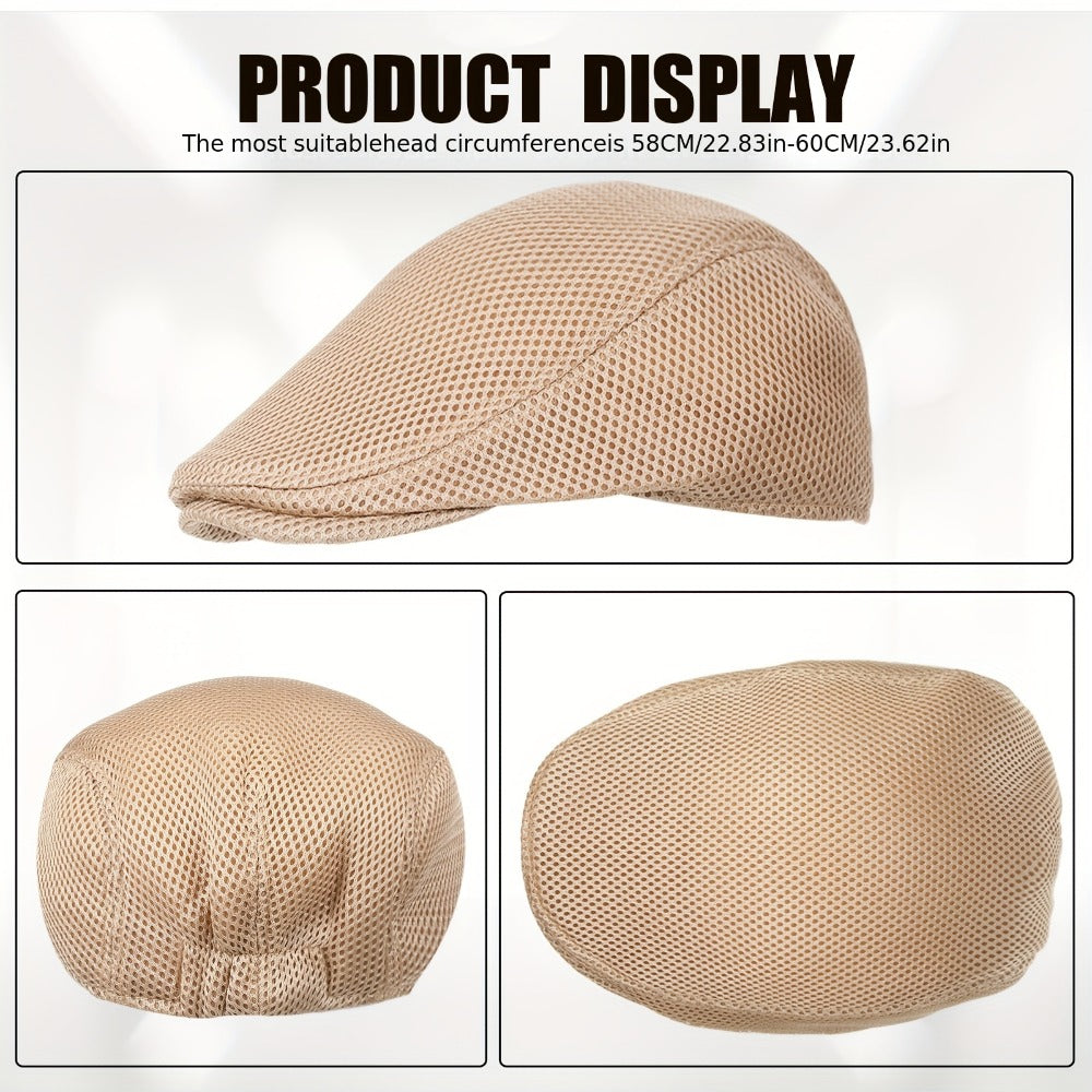 Newsboy Cap - Men 6Pcs Mesh Flat Breathable Summer Ivy Hat Taxi Driver Cabbie Beret - product detail view 4