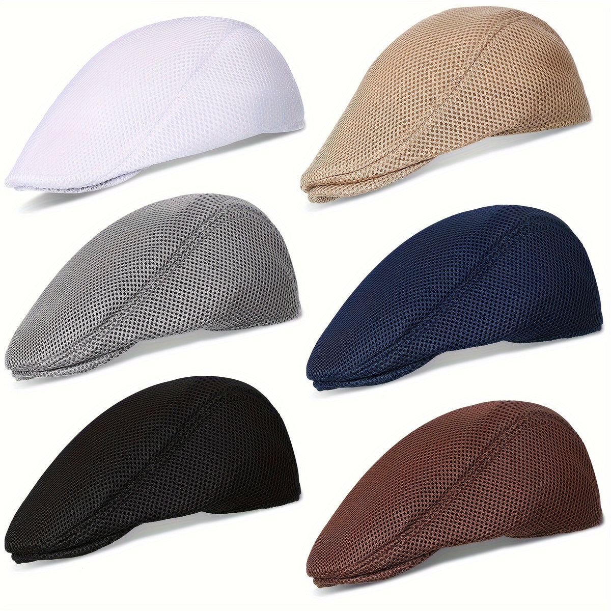 Newsboy Cap - Men 6Pcs Mesh Flat Breathable Summer Ivy Hat Taxi Driver Cabbie Beret - product detail view 11
