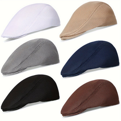 Newsboy Cap - Men 6Pcs Mesh Flat Breathable Summer Ivy Hat Taxi Driver Cabbie Beret - product detail view 11