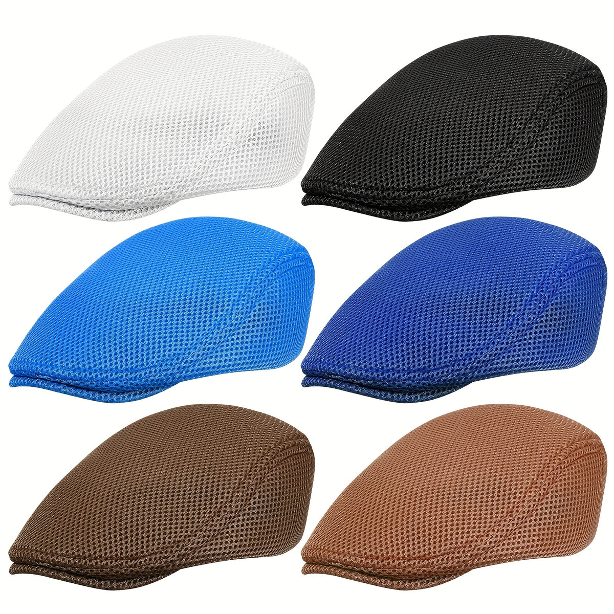 Newsboy Cap - Men 6Pcs Mesh Flat Breathable Summer Ivy Hat Taxi Driver Cabbie Beret - product detail view 12