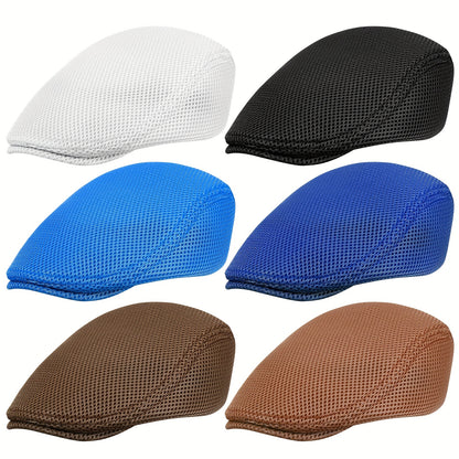 Newsboy Cap - Men 6Pcs Mesh Flat Breathable Summer Ivy Hat Taxi Driver Cabbie Beret - product detail view 12