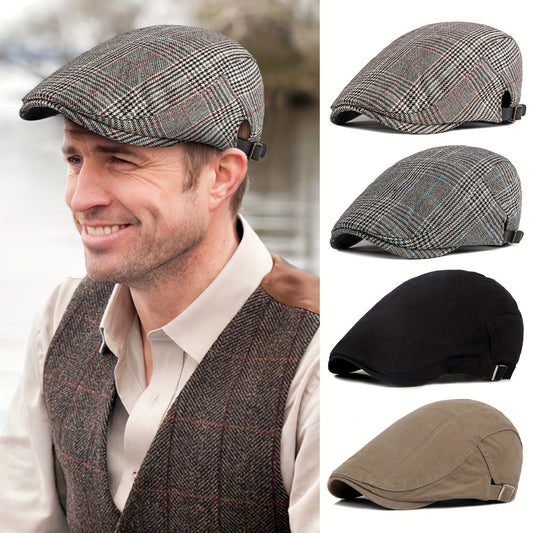 Newsboy Cap - for Men & Women Cotton Plaid Gatsby Cabbie Beret Flat Driving Hat - main product view