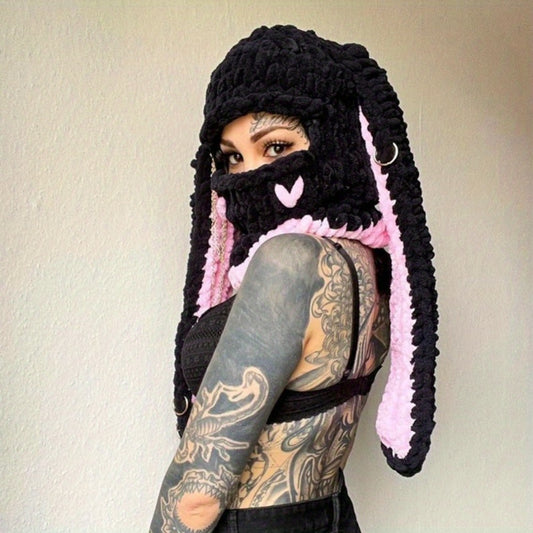 Novelty Hat - Bunny Ears Hood for Women Wool Knit Warm Hooded Balaclava Punk Sweet Cool - main product view