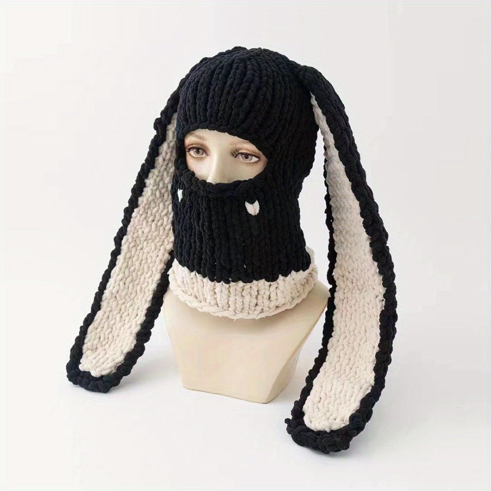 Novelty Hat - Bunny Ears Hood for Women Wool Knit Warm Hooded Balaclava Punk Sweet Cool - product detail view 14