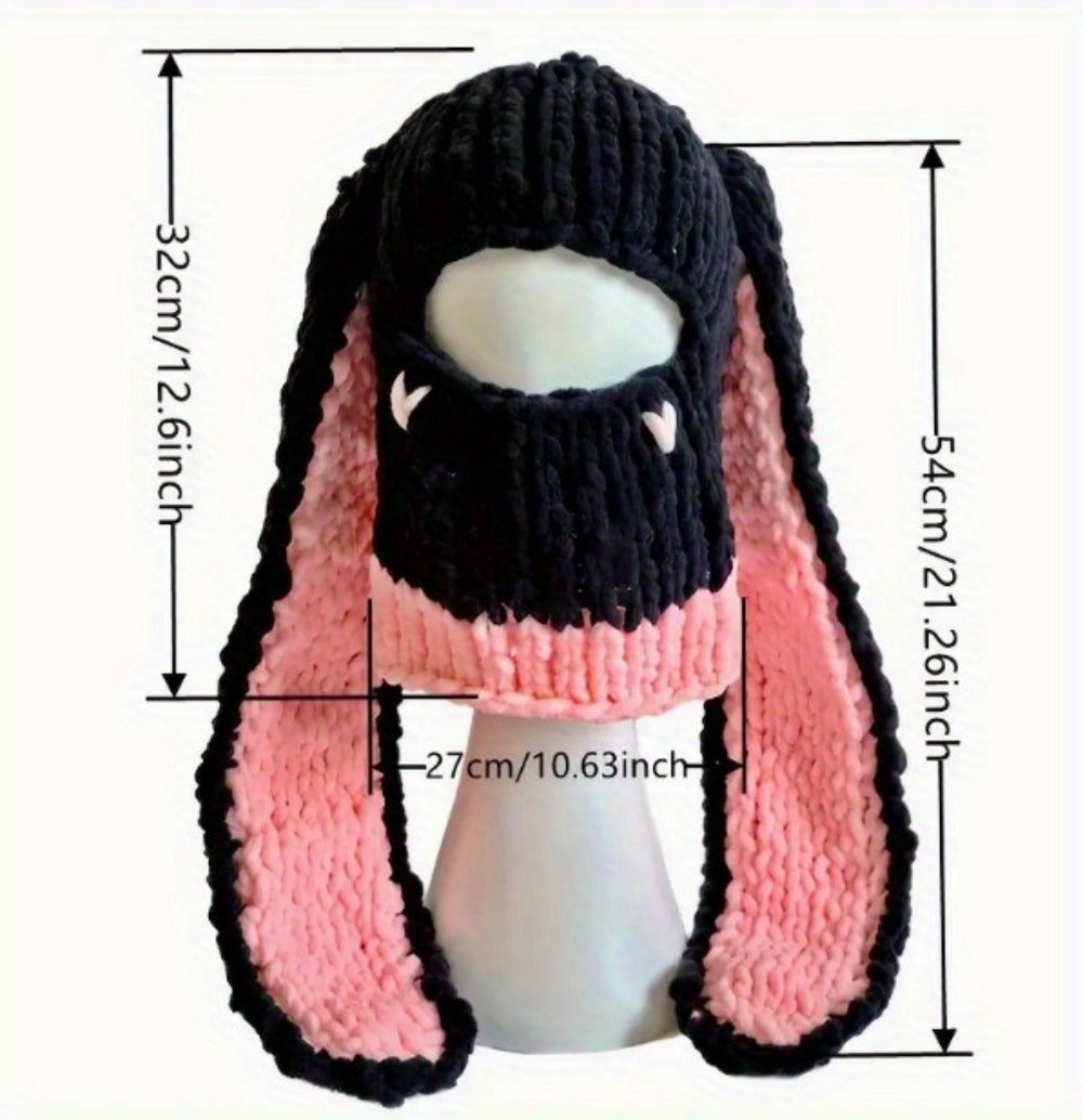 Novelty Hat - Bunny Ears Hood for Women Wool Knit Warm Hooded Balaclava Punk Sweet Cool - product detail view 16