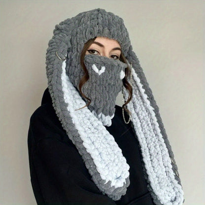 Novelty Hat - Bunny Ears Hood for Women Wool Knit Warm Hooded Balaclava Punk Sweet Cool - product detail view 25