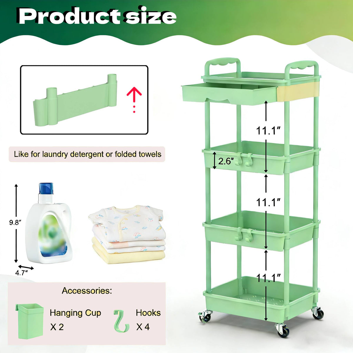 Nursery Storage Cart - Mobile 3-Tier Organizer – view 5