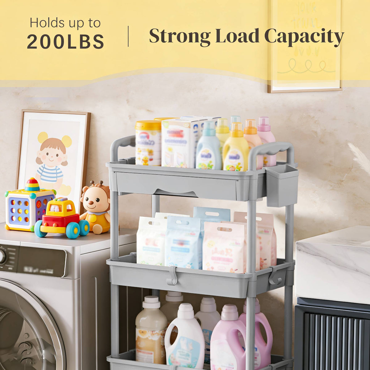 Nursery Storage Cart - Mobile 3-Tier Organizer – view 7