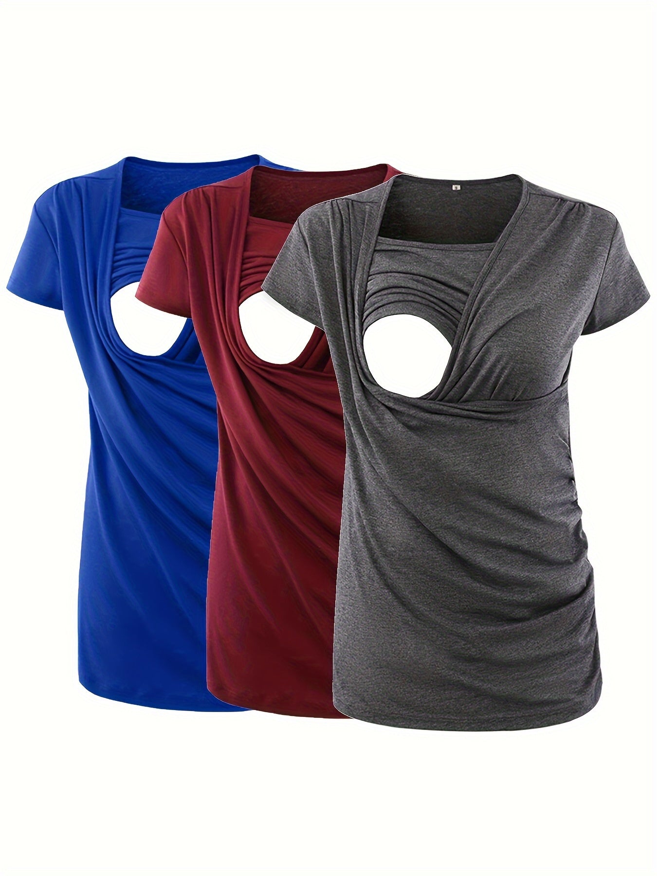 Nursing Shirt 3-Pack - Ruched Short-Sleeve Breastfeeding Tops – main product image