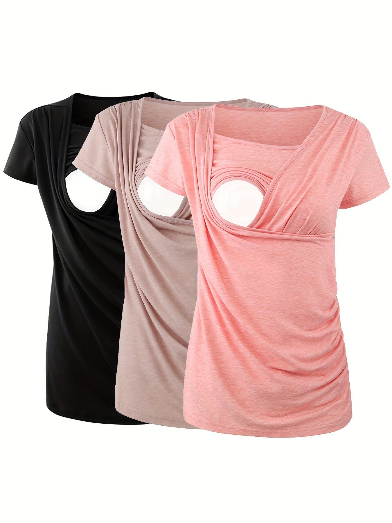 Nursing Shirt 3-Pack - Ruched Short-Sleeve Breastfeeding Tops detail view