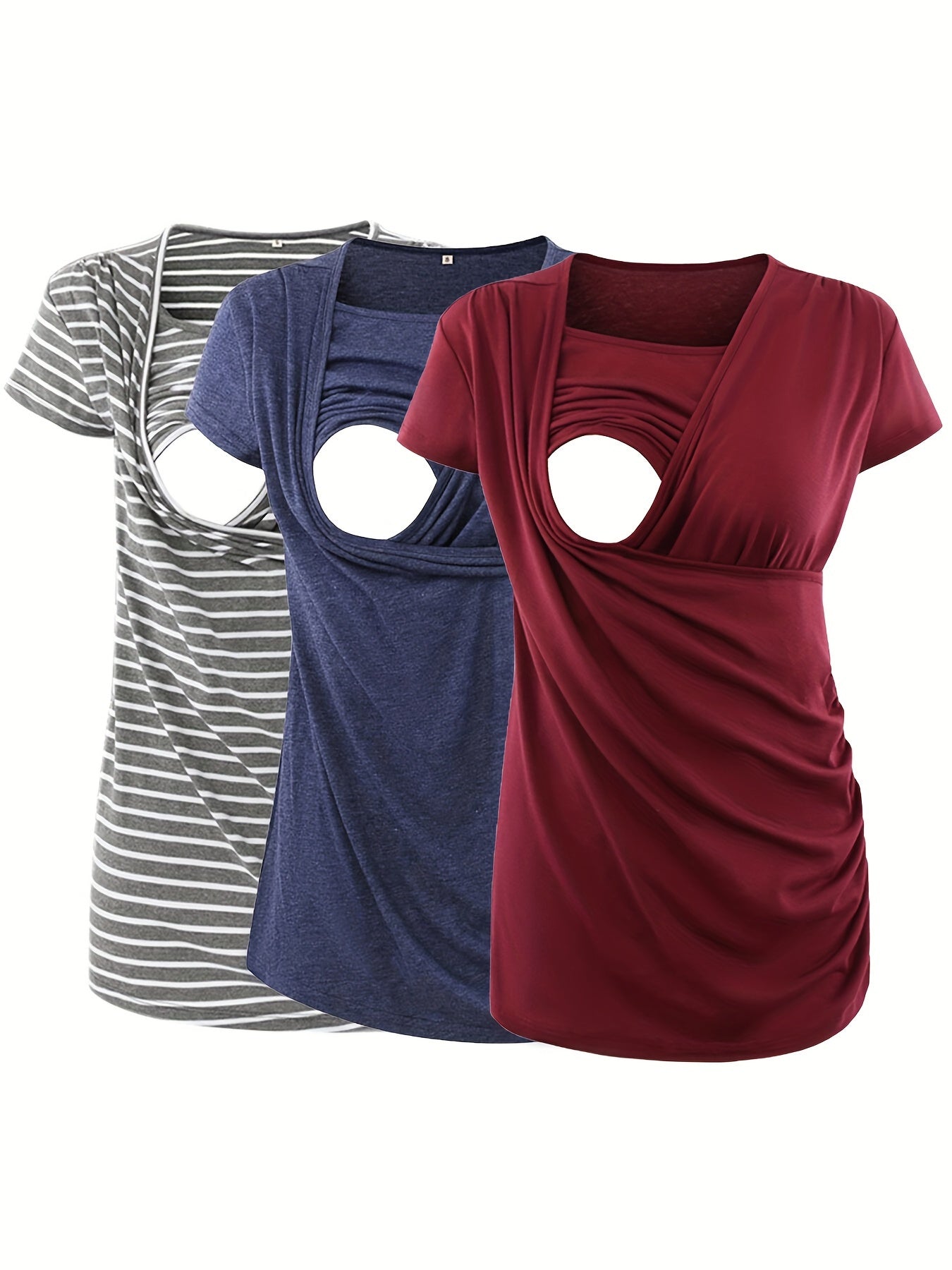 Nursing Shirt 3-Pack - Ruched Short-Sleeve Breastfeeding Tops – grey option – view 3