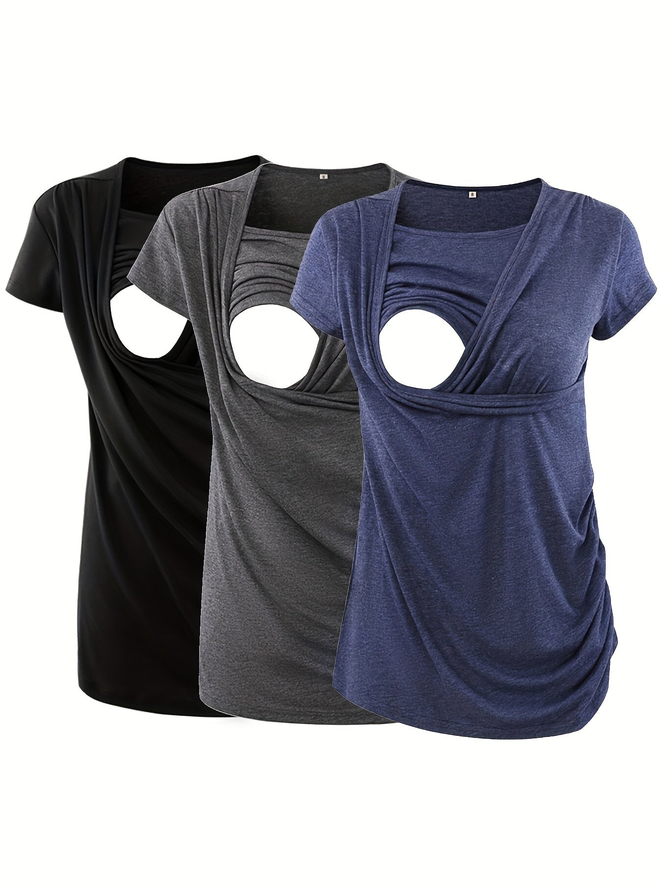 Nursing Shirt 3-Pack - Ruched Short-Sleeve Breastfeeding Tops – grey option – view 4