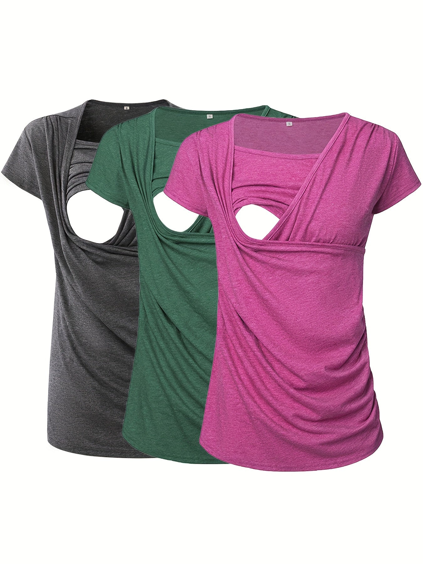 Nursing Shirt 3-Pack - Ruched Short-Sleeve Breastfeeding Tops – grey option – view 5