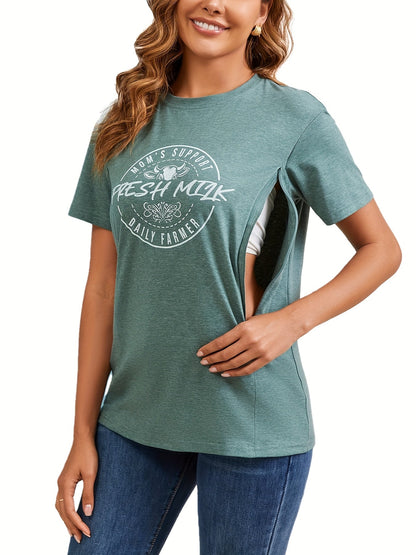 Nursing Shirt - Hidden-Zipper Short-Sleeve Breastfeeding Top – main product image