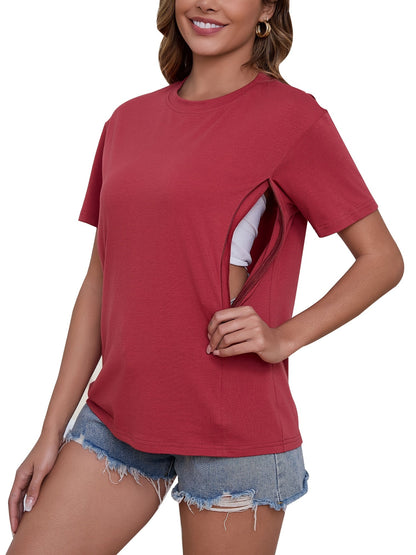 Nursing Shirt - Hidden-Zipper Short-Sleeve Breastfeeding Top detail view