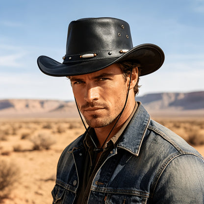 Outback Hat - Leather Wide Brim Shapeable Australian Western Cowboy Style for Men Women - product detail view 3