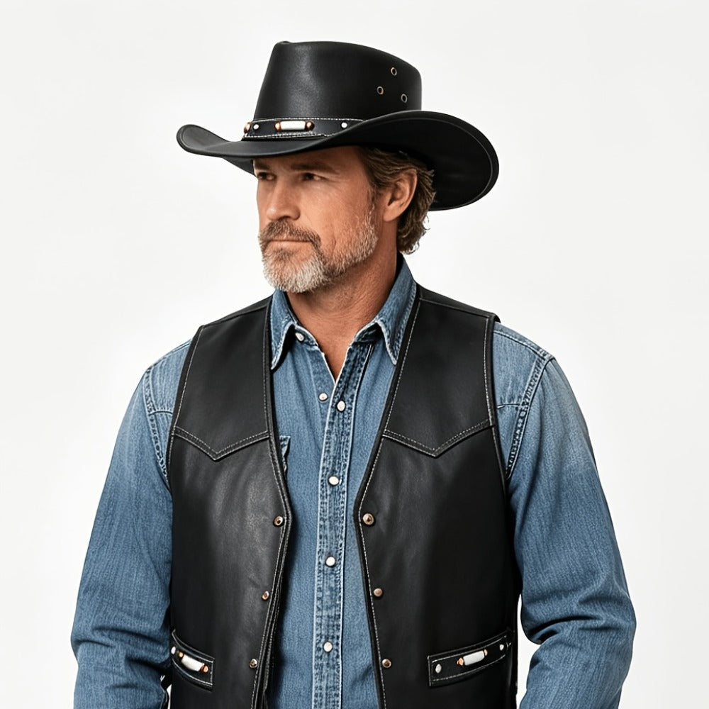 Outback Hat - Leather Wide Brim Shapeable Australian Western Cowboy Style for Men Women - product detail view 4