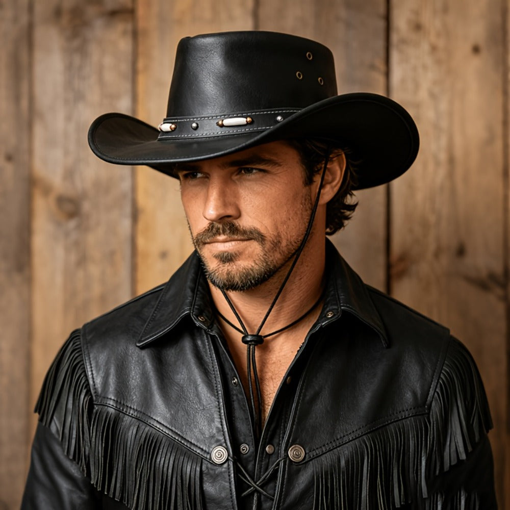 Outback Hat - Leather Wide Brim Shapeable Australian Western Cowboy Style for Men Women - product detail view 5