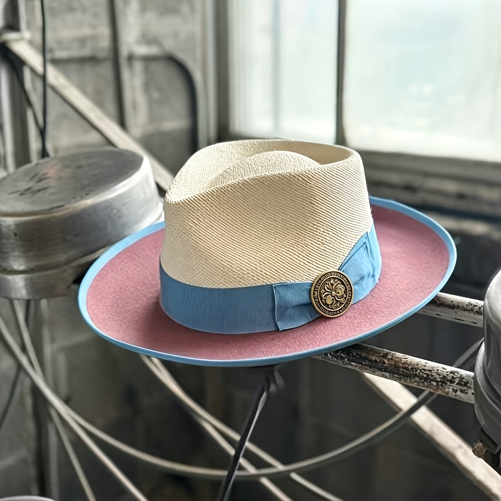 Panama Hat - Handmade Color Matching Spring Summer Unisex Adjustable Wide Brim Sun for - product detail view 3