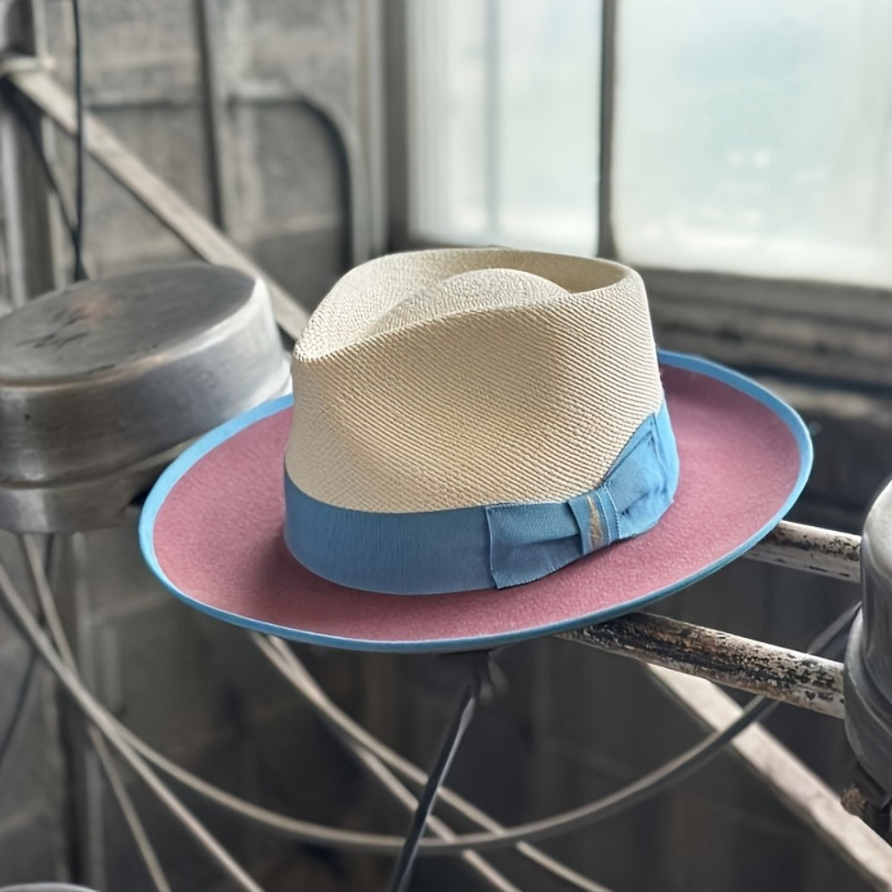 Panama Hat - Handmade Color Matching Spring Summer Unisex Adjustable Wide Brim Sun for - product detail view 4