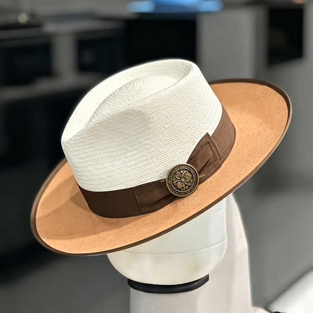 Panama Hat - Handmade Color Matching Spring Summer Unisex Adjustable Wide Brim Sun for - product detail view 5