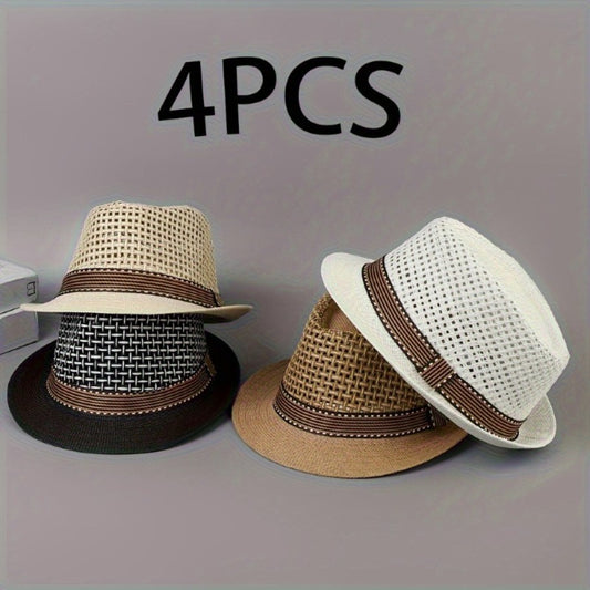 Panama Hat - Set of 4 Unisex Lightweight Straw with Breathable Mesh, Zipper Closure - main product view