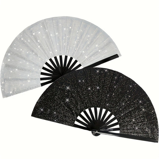 Party Accessory - Folding Hand Fans for Women 2 Pack Glitter Large Fan Performance Festival - main product view