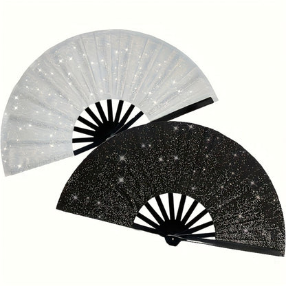 Party Accessory - Folding Hand Fans for Women 2 Pack Glitter Large Fan Performance Festival - product detail view 3