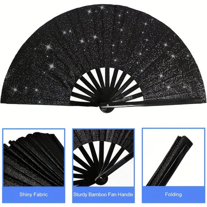 Party Accessory - Folding Hand Fans for Women 2 Pack Glitter Large Fan Performance Festival - product detail view 8