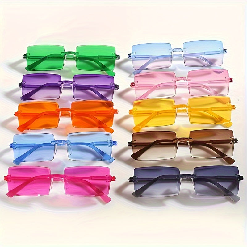 Party Glasses - 10 Pack Candy Color Frameless Rectangular Novelty Eyewear Photo Booth - product detail view 8