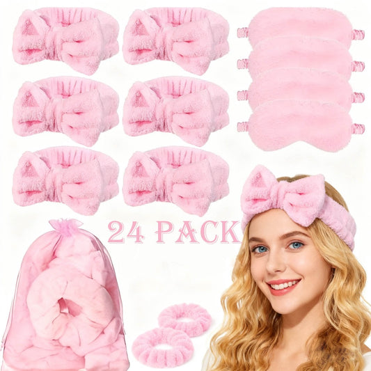 Party Supplies - Slumber Favors 24pcs Pink Spa Sleepover Kit Scrunchies Sleep Eye Masks - main product view