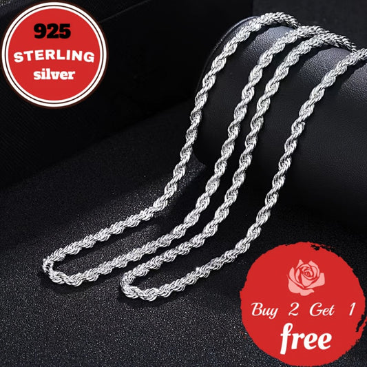 Pendant Necklace - 925 Sterling Silver 3mm Twist Woven Italian Handmade Chain for Men & - main product view